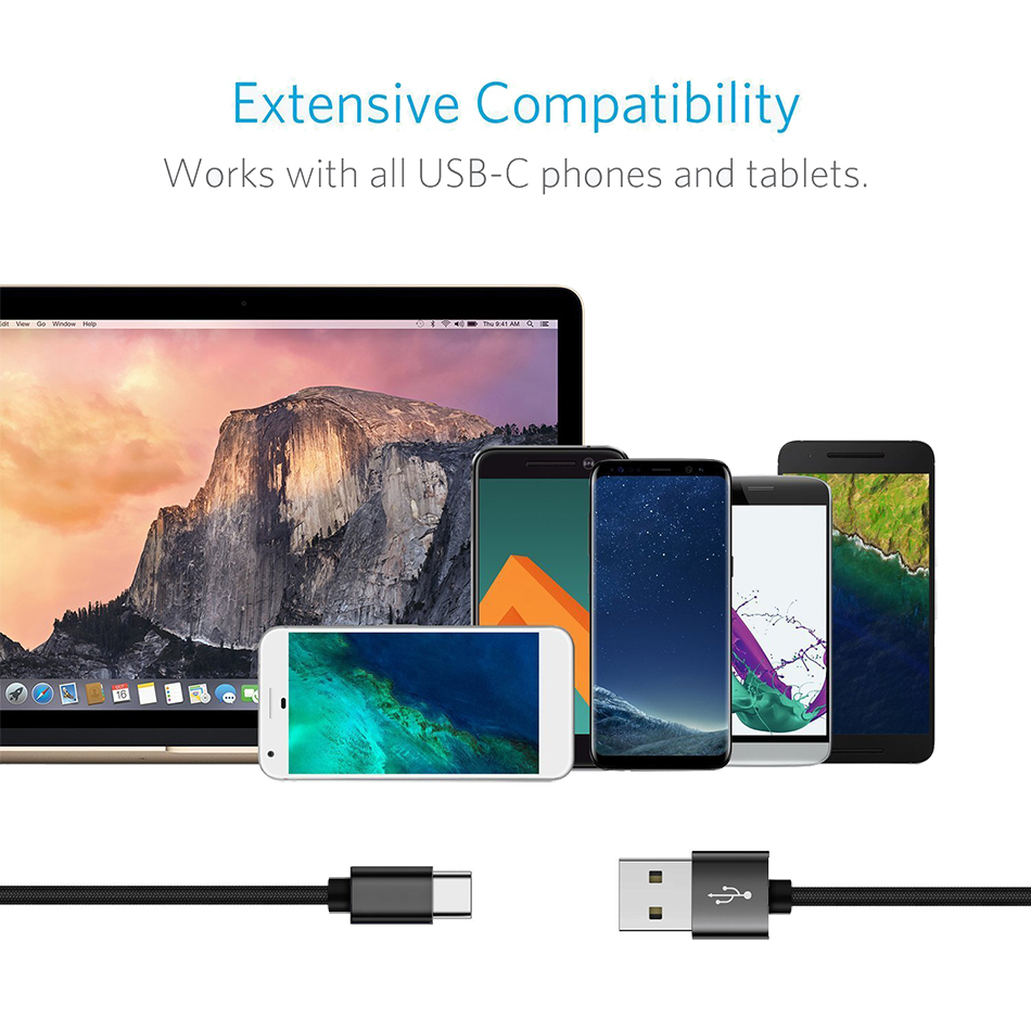 Long (Anti-Tangle) USB Type-C Braided Charging Cable (2m) - Black